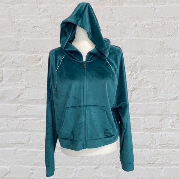 Victoria's Secret Velour Cropped Tracksuit Zip Hoodie Rhinestone Jacket Y2K Fall - Picture 1 of 17